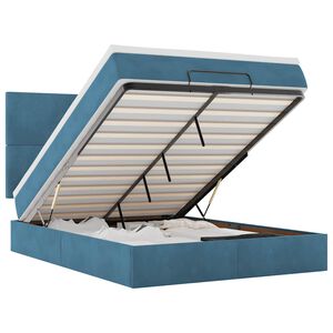 vidaXL Otomanska postelja z vzmetnicami temno modra 140x190cm žamet