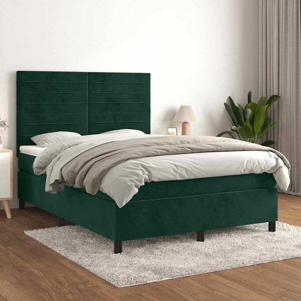 vidaXL Box spring postelja z vzmetnico temno zelena 140x200 cm žamet
