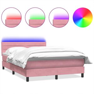 vidaXL Box spring postelja z vzmetnico LED roza 160x210 cm žamet