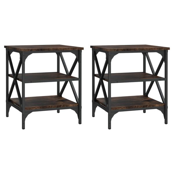 vidaXL Stranska mizica 2 kosa dimljen hrast 40x42x50 cm inženirski les