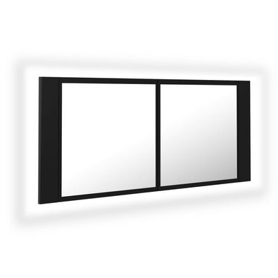 vidaXL LED kopalniška omarica z ogledalom črna 100x12x45 cm akril