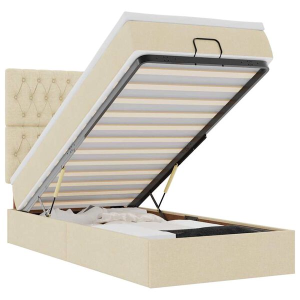 vidaXL Otomanski posteljni okvir z vzmetnico krem 90x190 cm blago