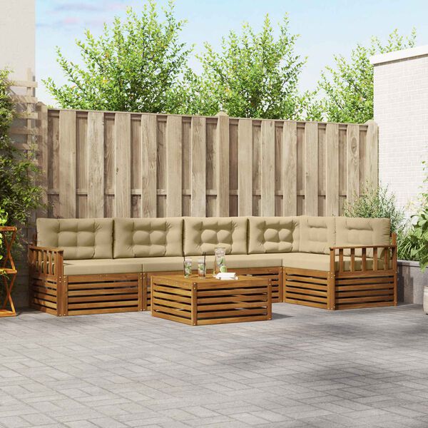 vidaXL Zunanja garnitura za sedenje z blazino 6 pcs Naravna in bež