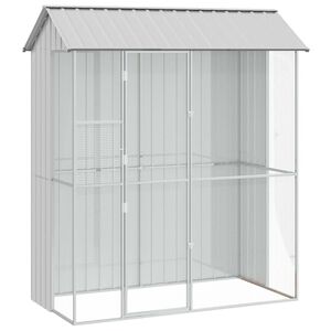 vidaXL Ptičnik s shranjevanjem Siva 215 x 110 x 247 cm Cinkana jeklena