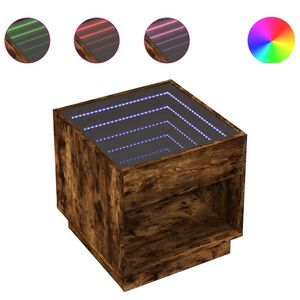 vidaXL Klubska mizica z neskončnimi LED dimljen hrast 50x50x50 cm
