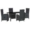 vidaXL Komplet za jedilnico v vrtu z blazino 5 pcs Črna poli ratan