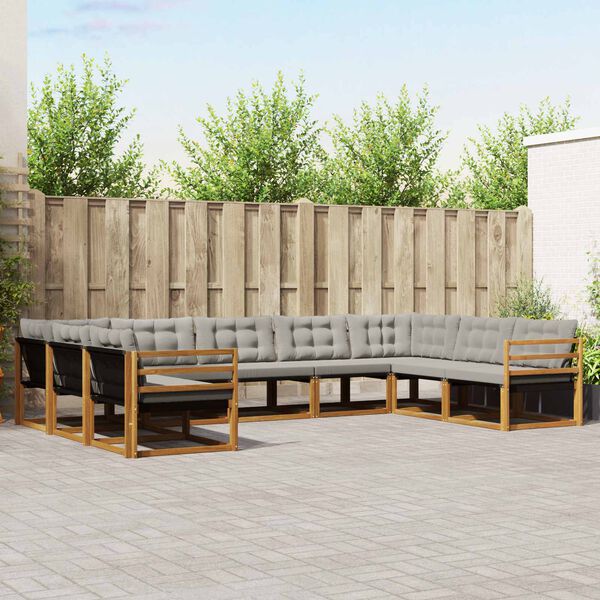 vidaXL Zunanja garnitura za sedenje 9 pcs Naravna in svetlo siva