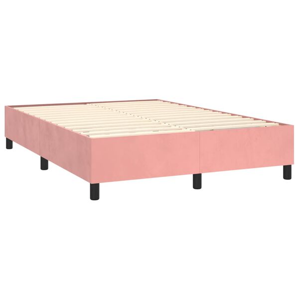 vidaXL Box spring postelja z vzmetnico roza 140x190 cm žamet