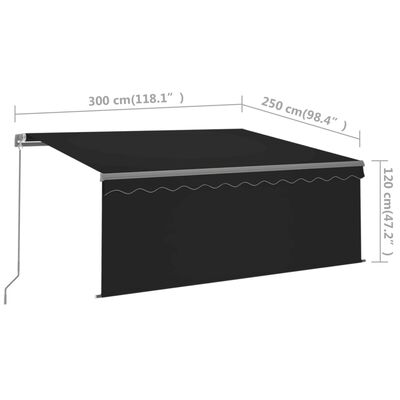 vidaXL Ročno zložljiva tenda s senčilom LED 3x2,5 m antracitna