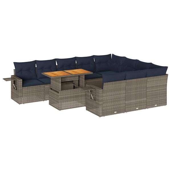 vidaXL Vrtna sedežna garnitura 11-delna z blazinami siv poli ratan