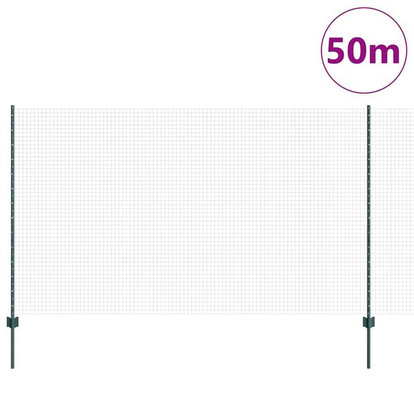 vidaXL Ograja s stebrom Zelena 1,4 x 50 m Jeklo in PVC