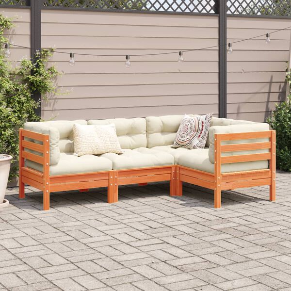 vidaXL Vrtna sedežna garnitura 4-delna z blazinami voščeno rjava