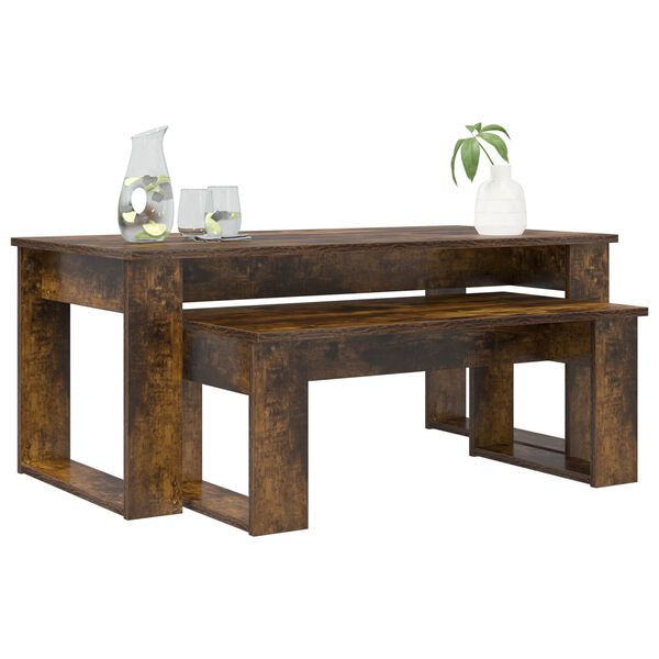 vidaXL Set kavno mizico 2 pcs Dimljeni oreh Konstruiran les