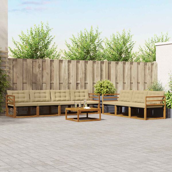 vidaXL Zunanja garnitura za sedenje z blazino 8 pcs Naravna in bež