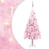 vidaXL Umetna osvetljena novoletna jelka z bunkicami roza 150 cm PVC