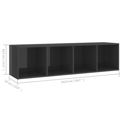 vidaXL TV omarica visok sijaj siva 142,5x35x36,5 cm iverna plošča