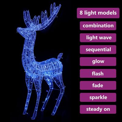 vidaXL XXL božični jelen iz akrila 250 LED lučk 180 cm moder
