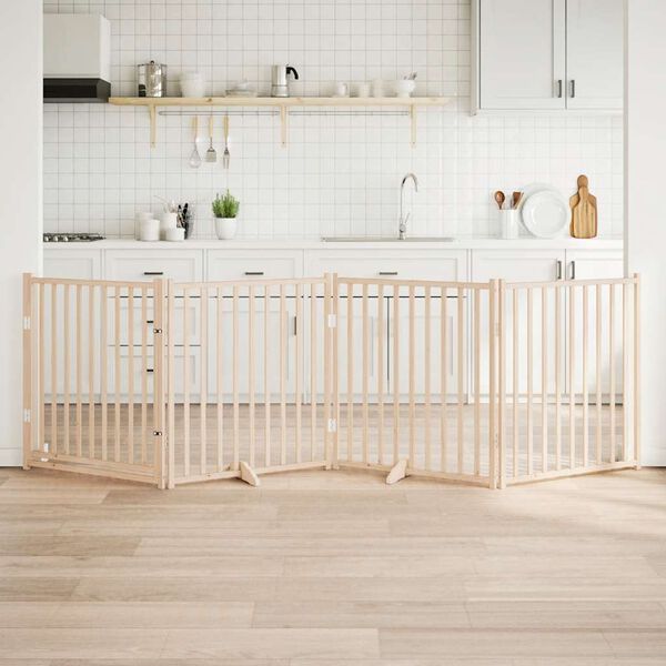 vidaXL Pasja vrata z vrati, zložljiva, 4 panela, 320 cm, masiven les jelka