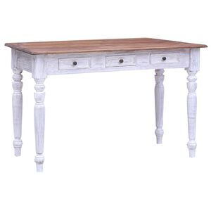 vidaXL Pisalna miza s predali bela 117x57x75 cm trden mahagonij