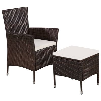 vidaXL Zunanji stol in stolček z blazinami poli ratan rjave barve
