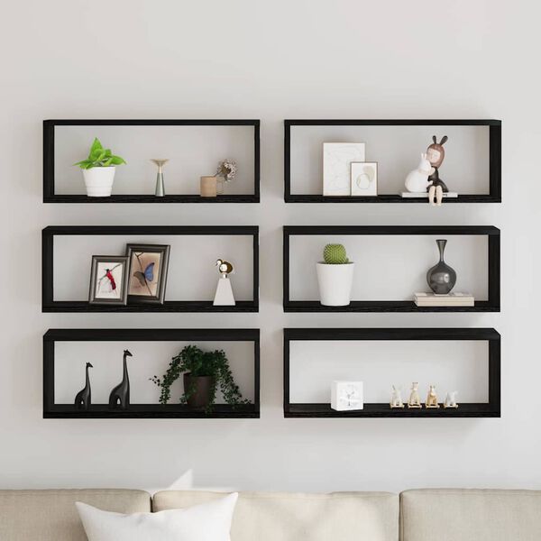 vidaXL Stenske police 6 pcs Črni hrast 60 x 15 x 23 cm Konstruiran les
