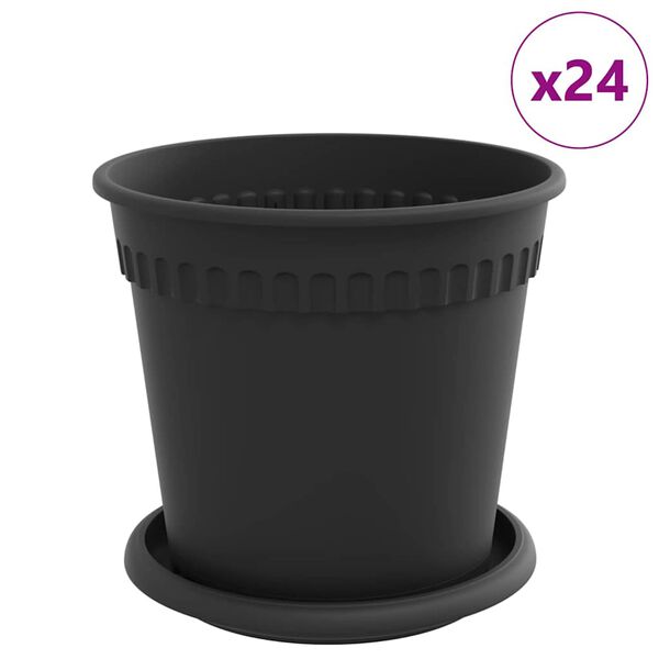 vidaXL Lončki za rastline 24 pcs Črna &Oslash; 17 x 14 cm Plastika
