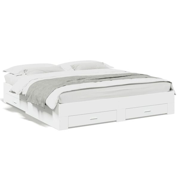 vidaXL Posteljni okvir s predali bel 180x200 cm inženirski les