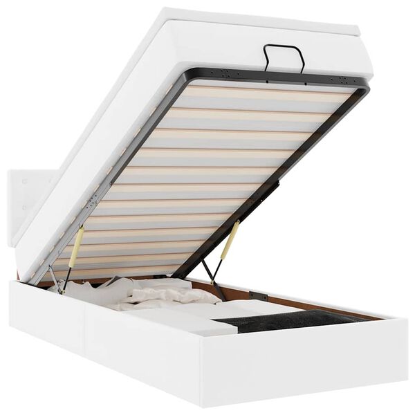 vidaXL Otomanski posteljni z vzmetnico bel 100x200 cm um. usnje