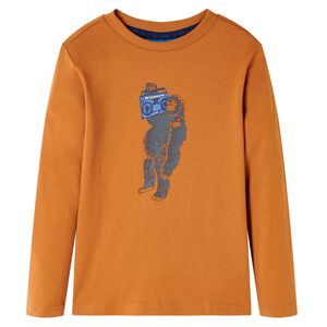 Otro&scaron;ka majica z dolgimi rokavi temno oker 128