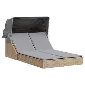 vidaXL Dvojni ležalnik s streho in blazinami bež poli ratan