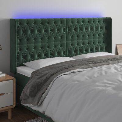 vidaXL LED posteljno vzglavje temno zeleno 203x16x118/128 cm žamet