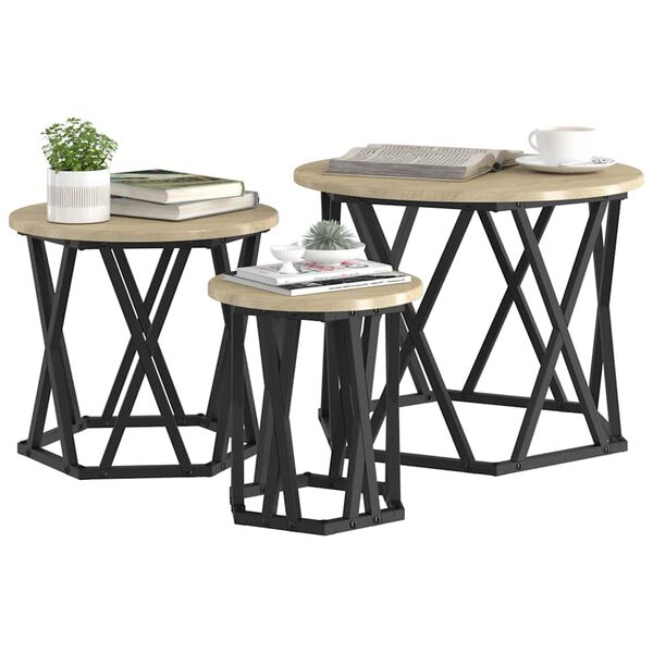 vidaXL Nesting stranski stol 3 pcs Sonoma hrast