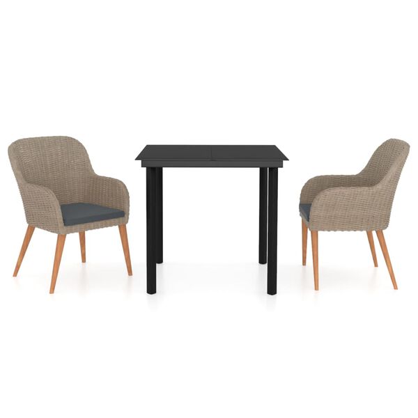 vidaXL Vrtna jedilna garnitura 3-delna z blazinami rjava