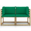 vidaXL Vrtni kotni kavč in blazine 2 kosa zelena impregnirana borovina