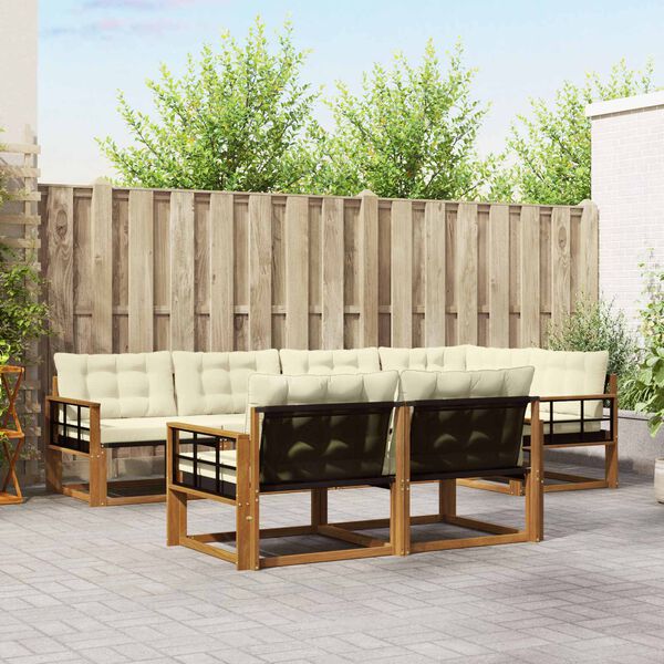 vidaXL Zunanja garnitura za sedenje z blazino 7 pcs Naravna in smetana