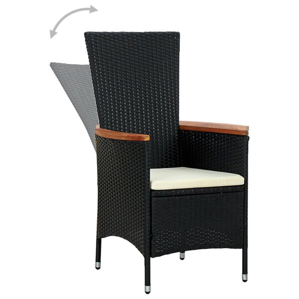 vidaXL Zunanja jedilna garnitura 7-delna poli ratan in akacija črna