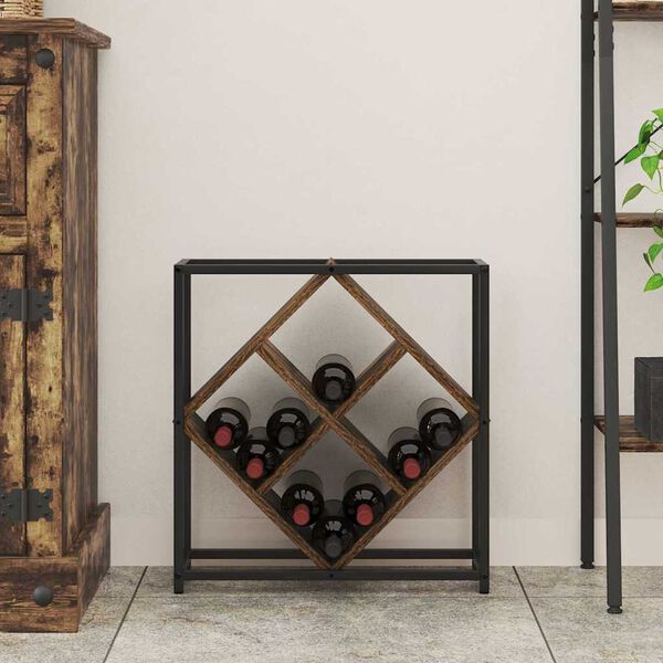 vidaXL Stojalo za vino Dimljeni oreh 51 x 18 x 52,5 cm Konstruiran les