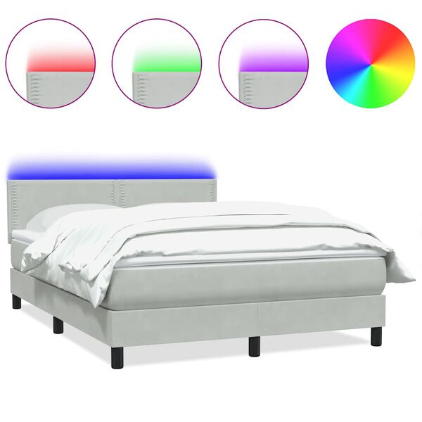 vidaXL Box spring postelja z vzmetnico LED svetlo siva 160x220 cm žametna