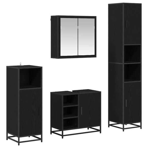 vidaXL Komplet pohi&scaron;tva za kopalnico s polico 4 pcs Črna Orehovina