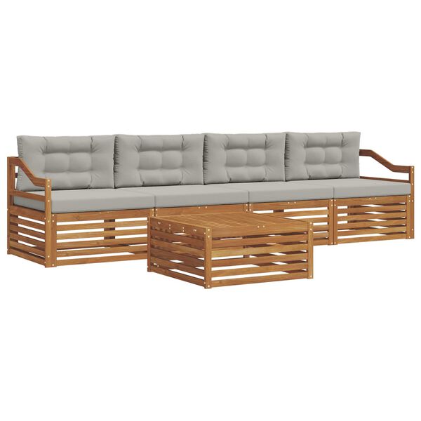 vidaXL Zunanja garnitura za sedenje 5 pcs Naravna in svetlo siva