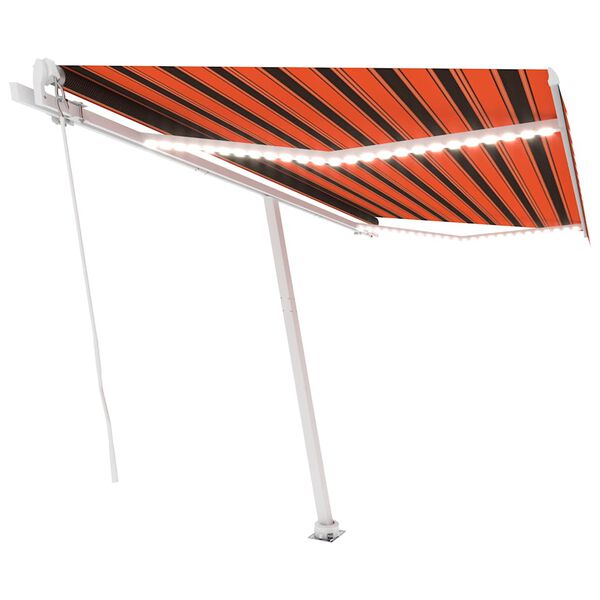 vidaXL Ročno zložljiva tenda z LED lučmi 400x350 cm oranžna in rjava