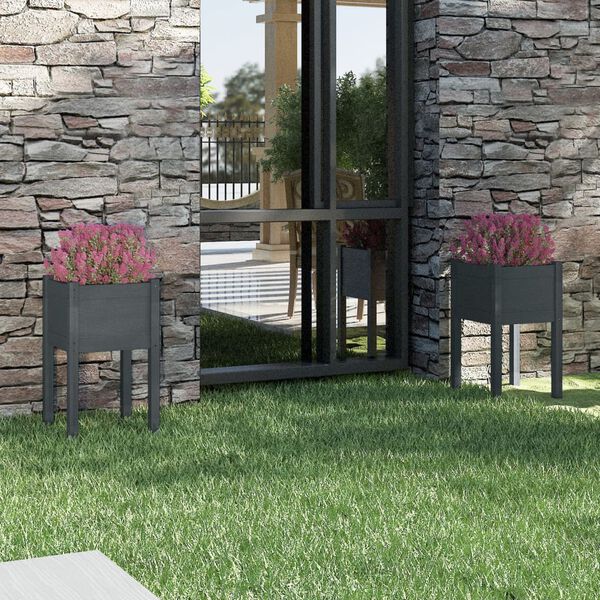 vidaXL Vrtno cvetlično korito 2 kosa sivo 40x40x70 cm trdna borovina