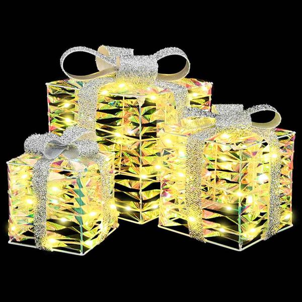 vidaXL Darilna škatla med 60 LED 3 pcs Toplo bela 20 x 20 x 20 cm PET