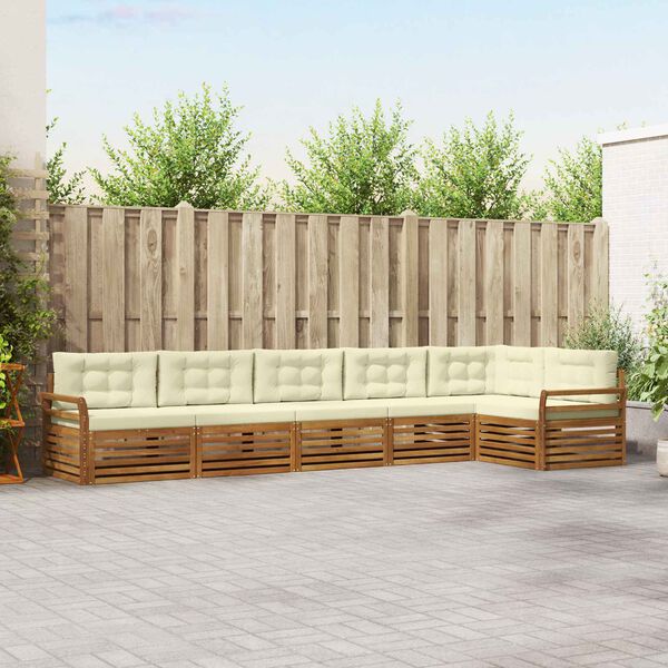 vidaXL Zunanja garnitura za sedenje z blazino 6 pcs Naravna in smetana