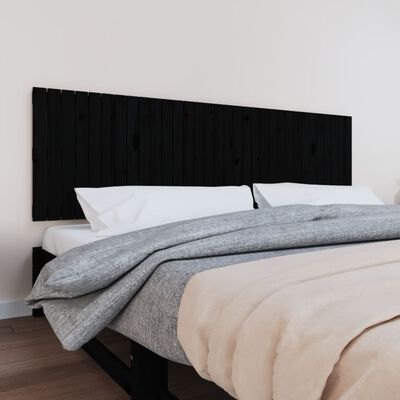 vidaXL Stensko posteljno vzglavje črno 204x3x60 cm trdna borovina