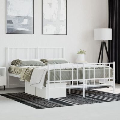 vidaXL Kovinski posteljni okvir z vzglavjem in vznožjem bel 135x190 cm