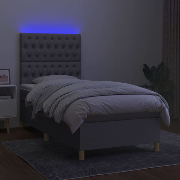 vidaXL Box spring postelja z vzmetnico LED svetlo siva 80x200 cm blago