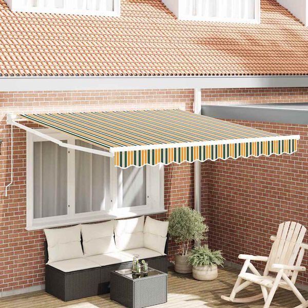 vidaXL Retraktilna tenda Zelena in rumena 350 x 250 cm blago