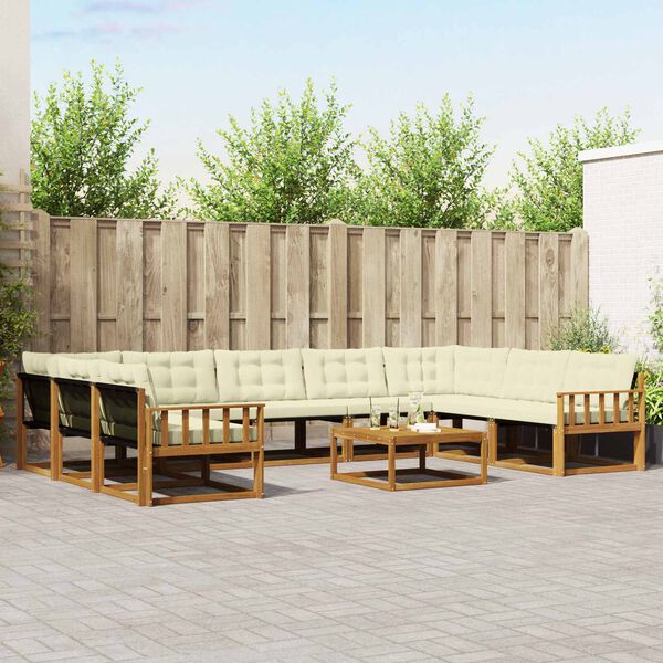 vidaXL Zunanja garnitura za sedenje 10 pcs Naravna in smetana