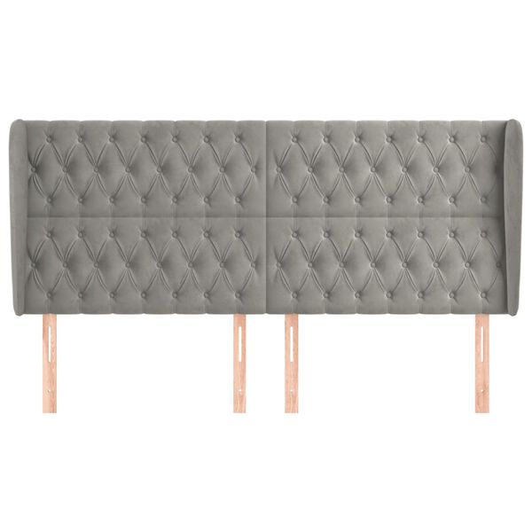 vidaXL Vzglavje z u&scaron;esi svetlo sivo 183x23x118/128 cm žamet